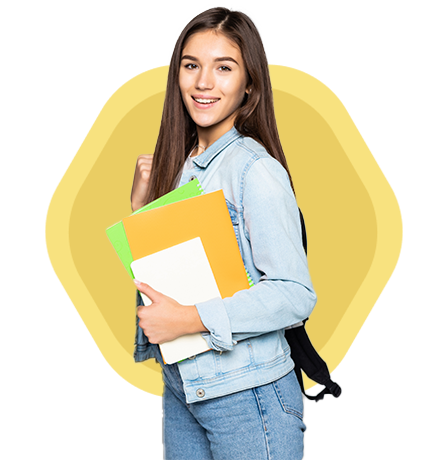 a girl student is carrying some books.